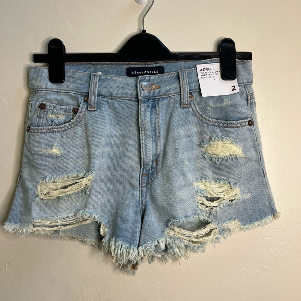 Aeropostale Light Blue Ripped Denim Cutoff Shorts - Women's